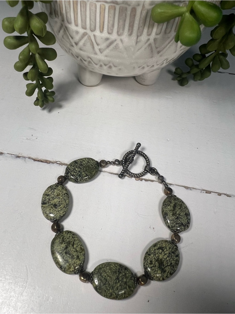 Green Stone Bead and mixed metals Bracelet